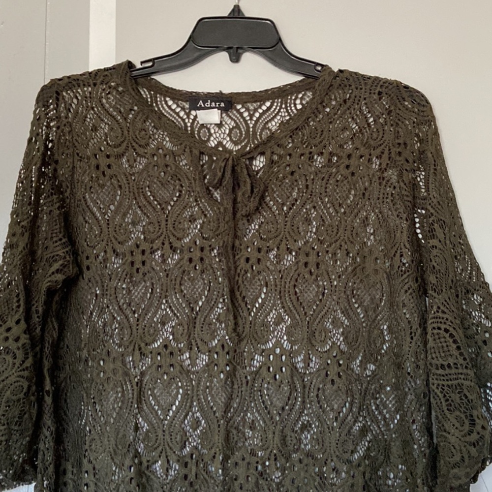 Olive Color Lace Top Overlay Tunic Size 2X  NEW!